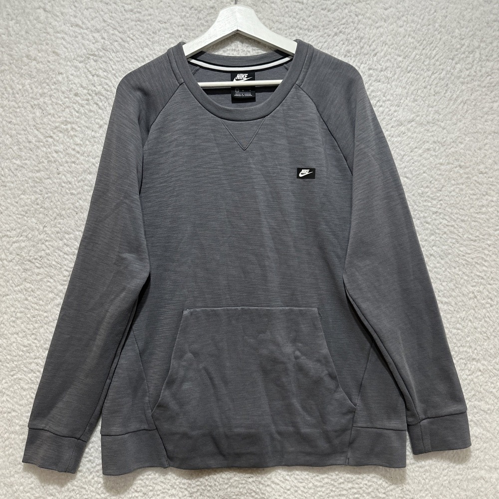 Nike Sportswear Sweatshirt Men's Sz L Gray Optic Crewneck Box Logo Front Pocket
